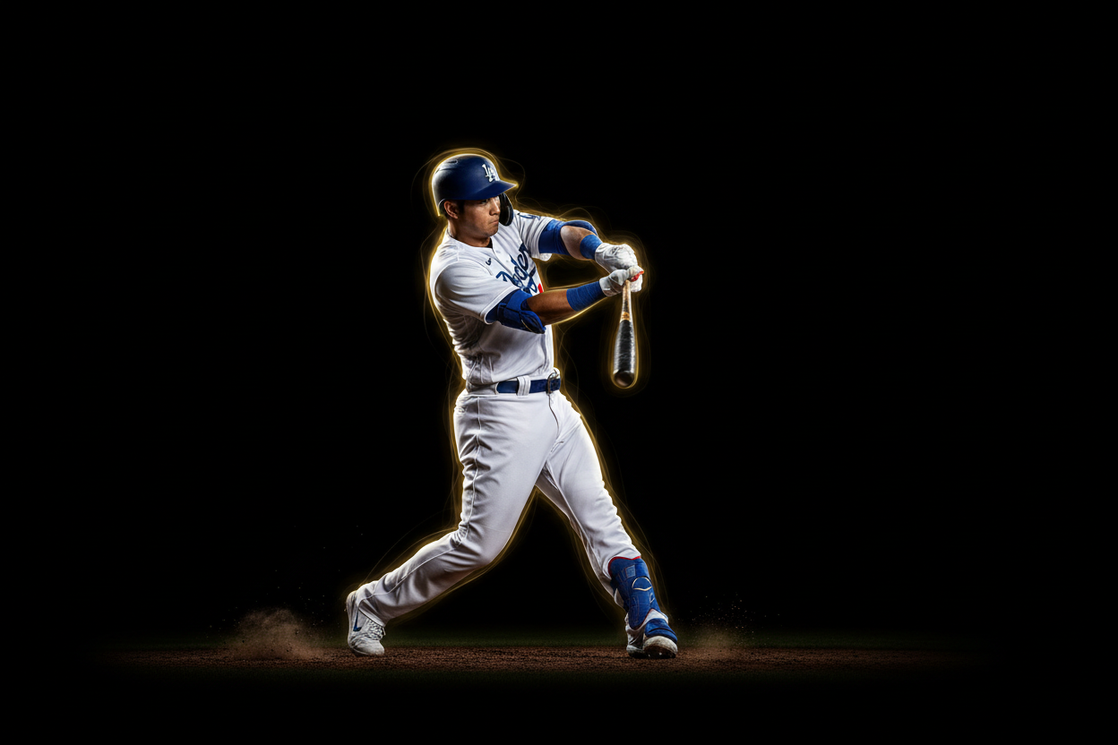 Shohei Ohtani in Dodgers uniform - Dark background